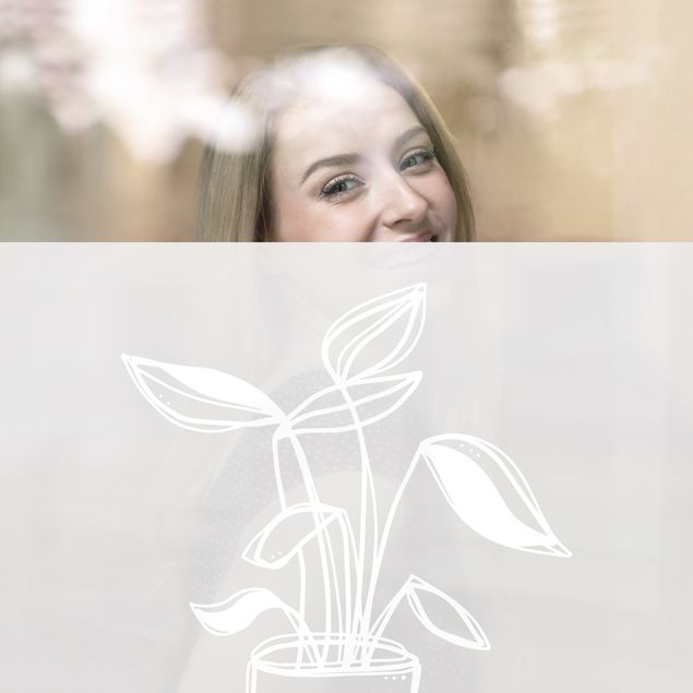 Naklejki na okno kwiaty Line Art - Small Potted Plant