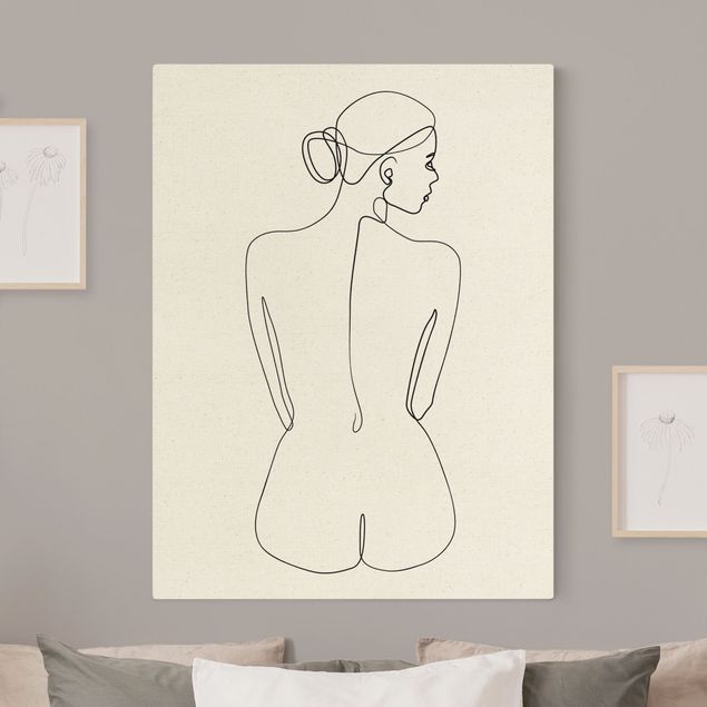 Obrazy do salonu Line Art Naga kobieta z tyłu czarno-biały
