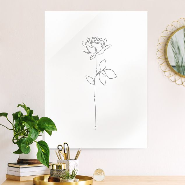 Obrazy na szkle róże Line Art Flowers - Rose
