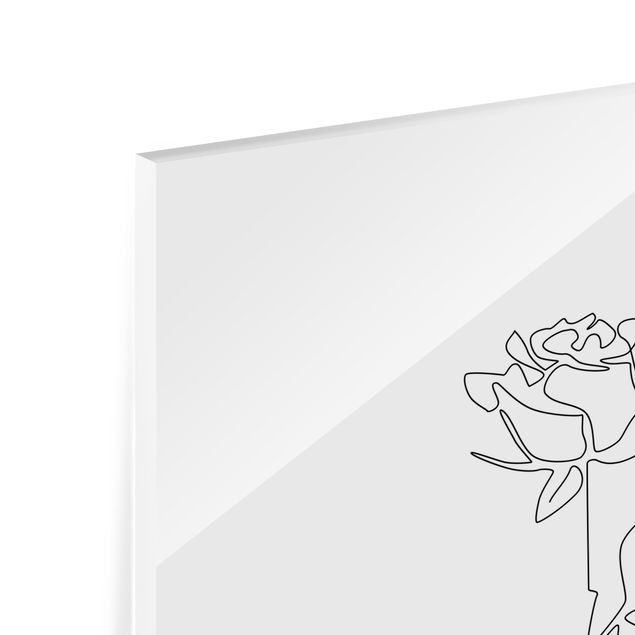 Obrazy na szkle czarno białe Line Art Flowers - Rose