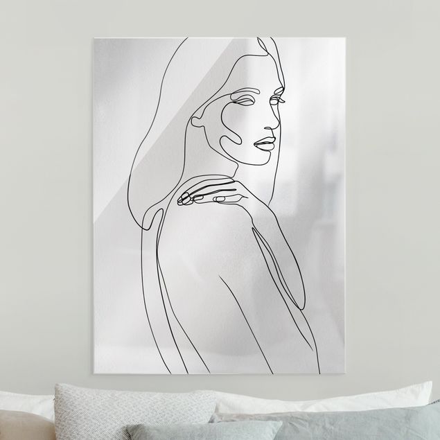 Obrazy na szkle portret Line Art Woman Shoulder czarno-biały