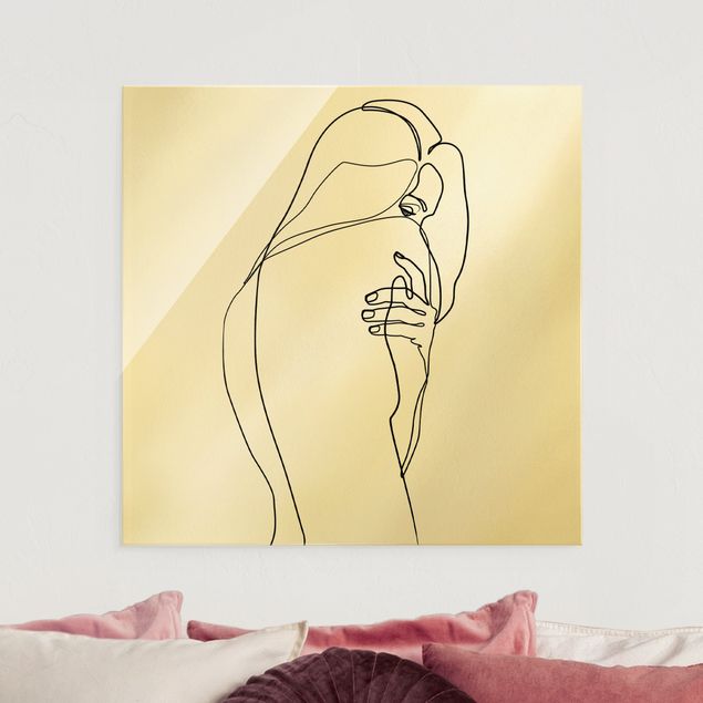 Obrazy na szkle erotyka Line Art Woman Nude Shoulder czarno-biały