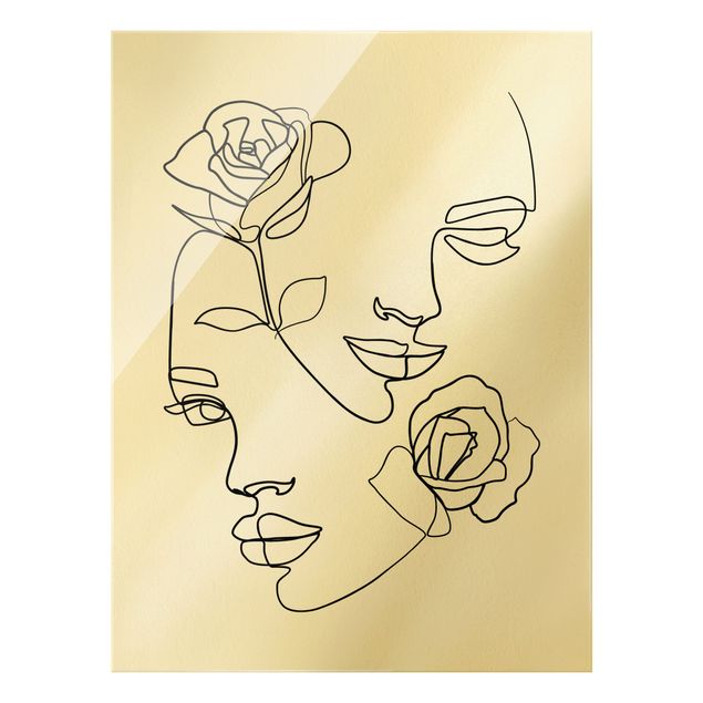 Obrazy na szkle abstrakcja Line Art Twarze kobiet Róże czarno-biały