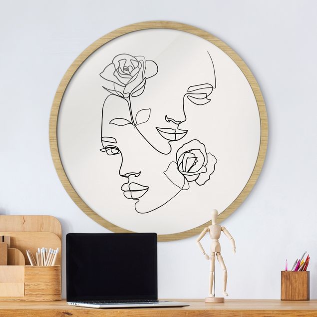 Obrazy w ramie artystyczne Line Art Faces Women Roses Black And White
