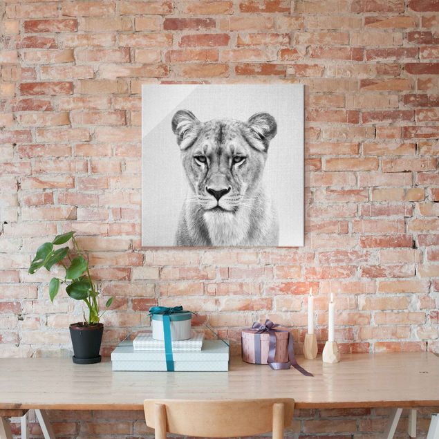 Obrazy na szkle kwadrat Lioness Lisa Black And White