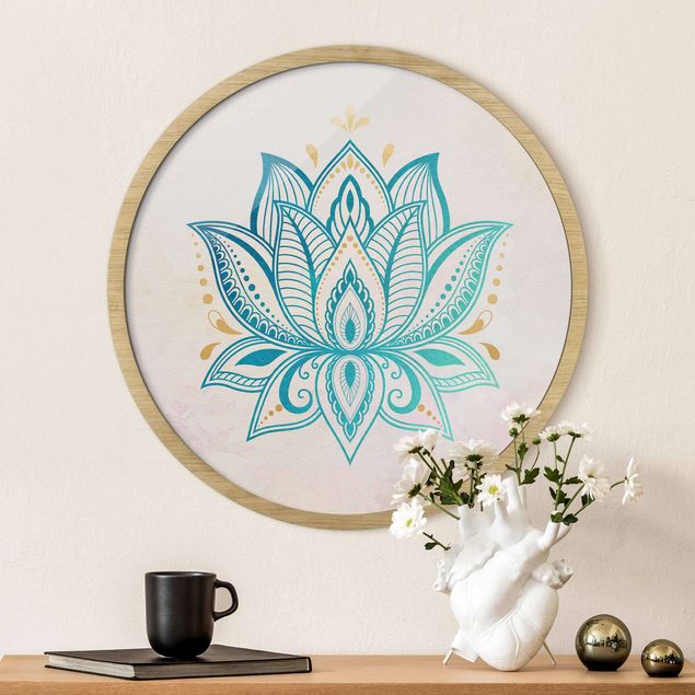Obrazy w ramie do łazienki Lotus Illustration Mandala Gold Blue