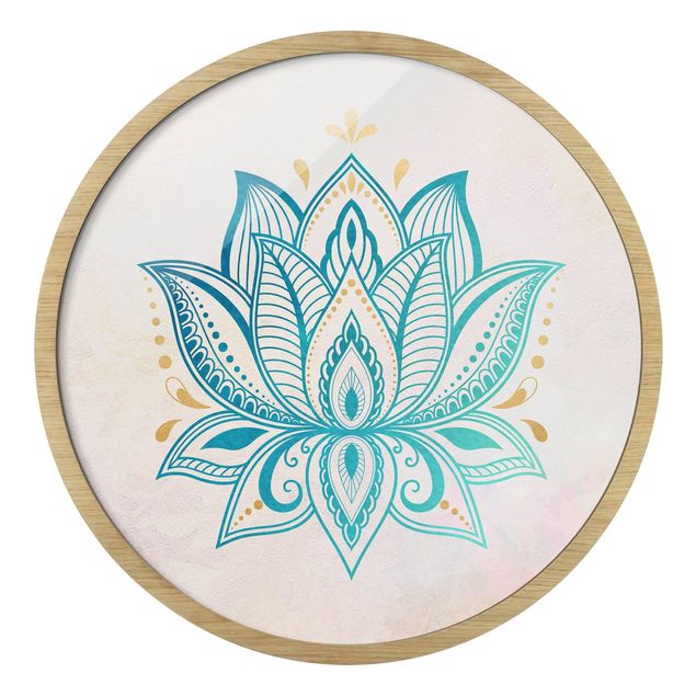 Obraz turkusowy Lotus Illustration Mandala Gold Blue