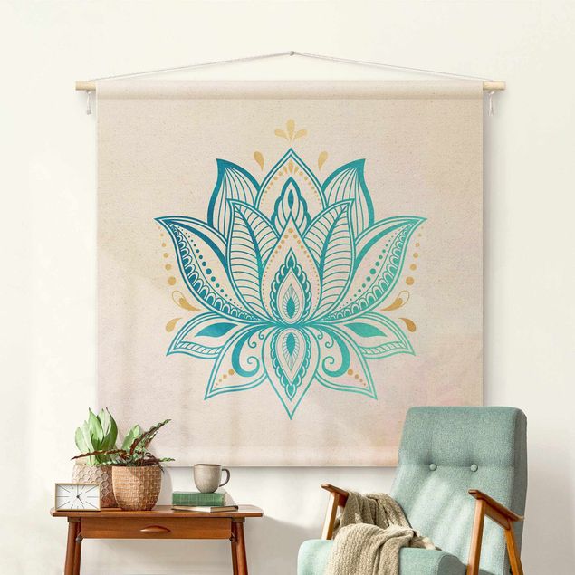 Obrazy do salonu Lotus Illustration Mandala Gold Blue