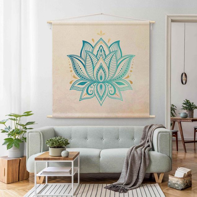 Obrazy nowoczesne Lotus Illustration Mandala Gold Blue