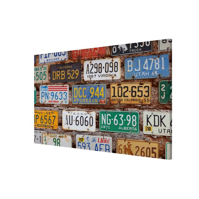 Obrazy nowoczesny Amerykańskie tablice rejestracyjne na drewnie