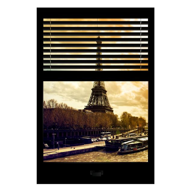 Nowoczesne obrazy do salonu Zasłony widokowe na okna - Paryż Wieża Eiffla Zachód słońca