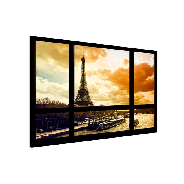 Dekoracja do kuchni Widok z okna - Paryż Wieża Eiffla Zachód słońca