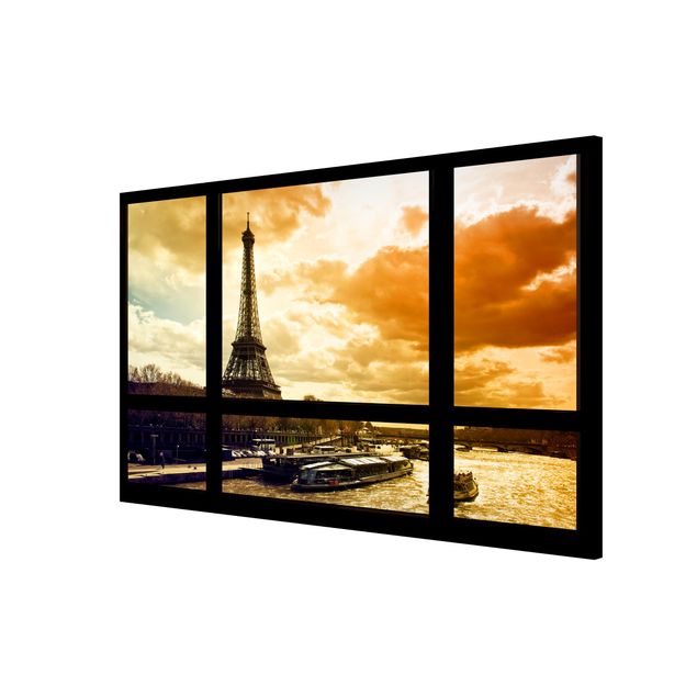 Obrazy nowoczesny Widok z okna - Paryż Wieża Eiffla Zachód słońca