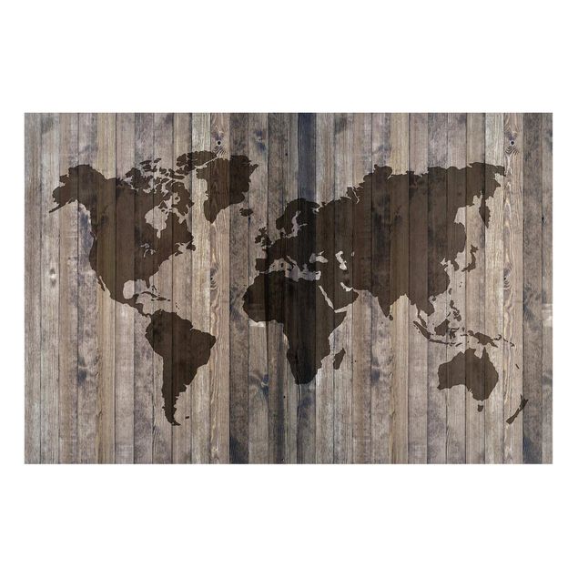 Nowoczesne obrazy do salonu Mapa świata z drewna