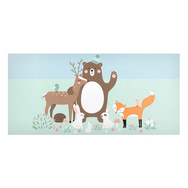 Obrazy nowoczesne Leśni przyjaciele z leśnymi zwierzętami niebieski