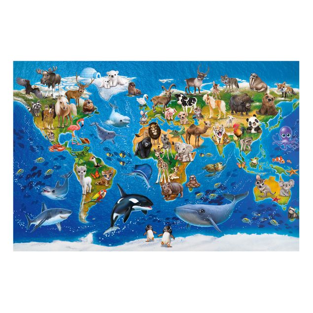 Obrazy nowoczesne Mapa świata ze zwierzętami