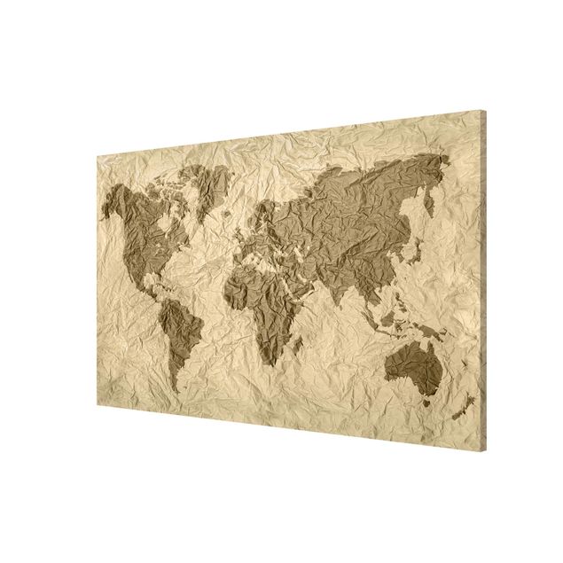 Nowoczesne obrazy Papierowa mapa świata beżowo-brązowa