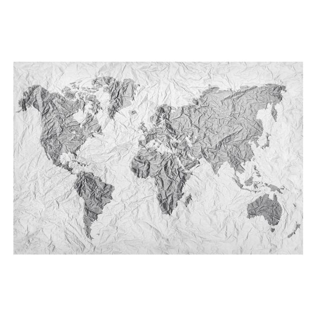 Obrazy do salonu nowoczesne Papierowa mapa świata biała szara