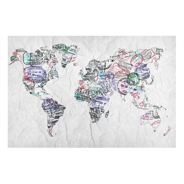 Obrazy do salonu nowoczesne Mapa świata z pieczątką paszportową