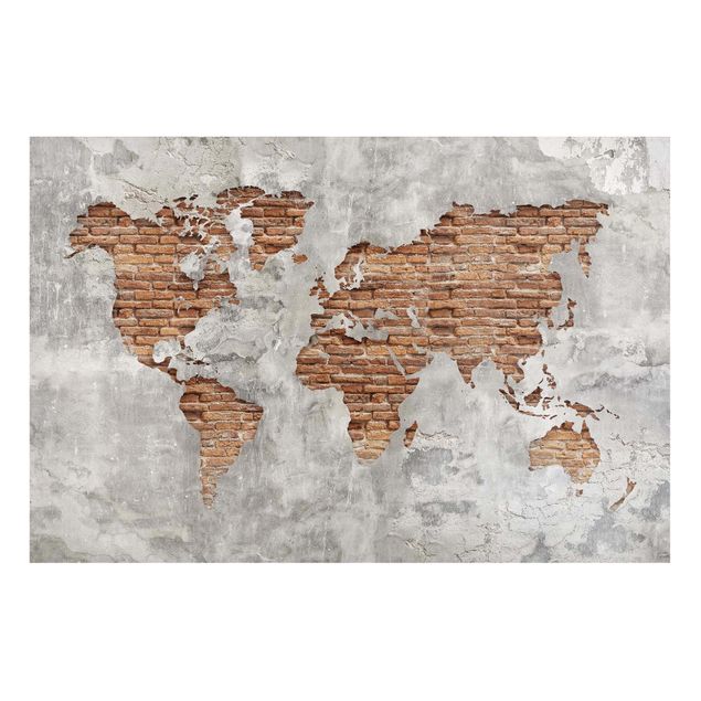 Obrazy do salonu Mapa świata Shabby Concrete Brick