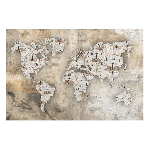 Obrazy do salonu Zegary shabby Mapa świata