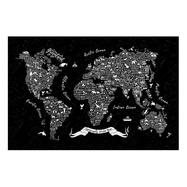 Nowoczesne obrazy Typografia mapa świata czarna