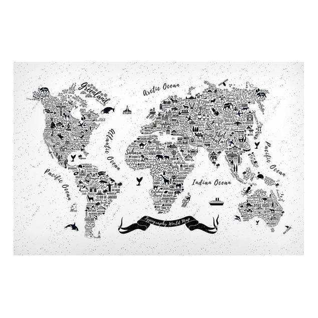 Obrazy nowoczesne Typografia Mapa świata biała