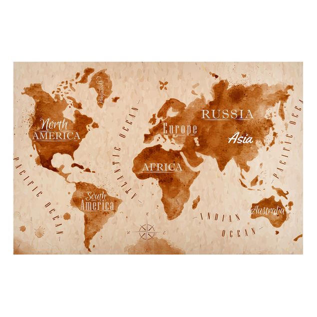 Obrazy do salonu nowoczesne Mapa świata akwarela beżowo-brązowa