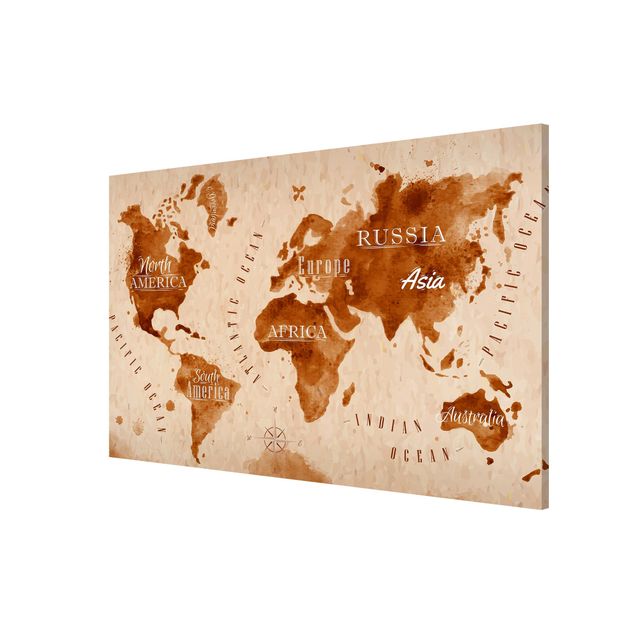 Nowoczesne obrazy Mapa świata akwarela beżowo-brązowa