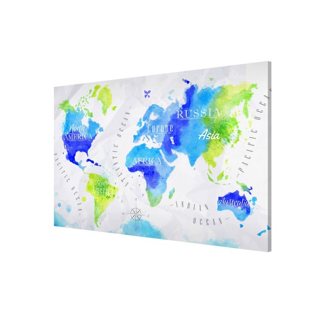 Obrazy nowoczesny Mapa świata akwarela niebiesko-zielona