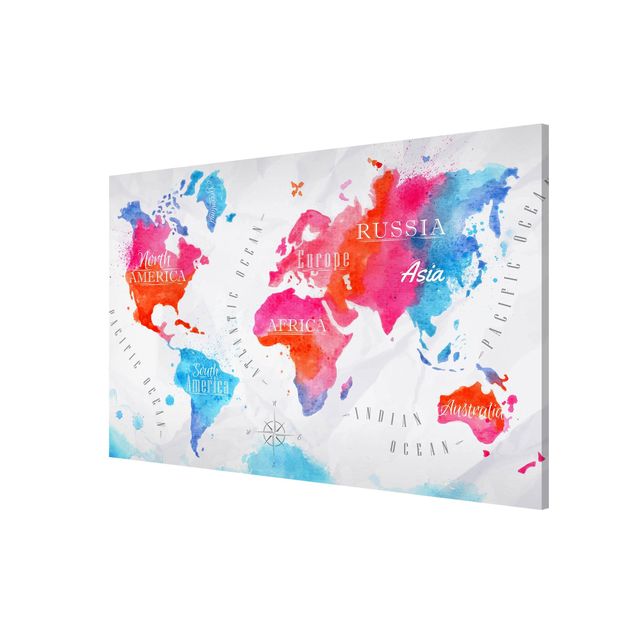 Obrazy nowoczesny Mapa świata akwarela czerwona niebieska