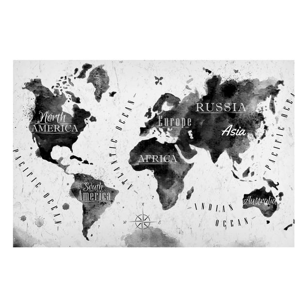 Nowoczesne obrazy do salonu Mapa świata akwarela czarna