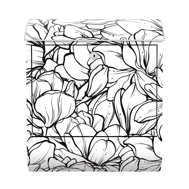 Skrzynka na listy - Magnolia Morze kwiatów czarno-biały