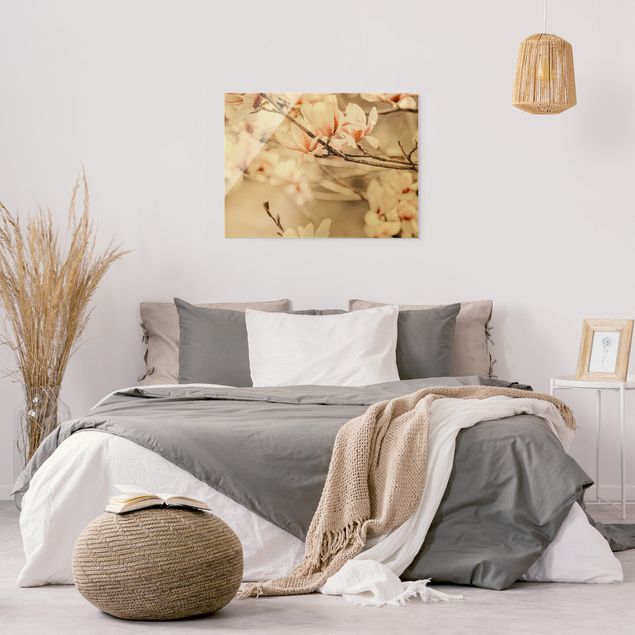 Obraz na szkle - Gałązki magnolii w stylu vintage