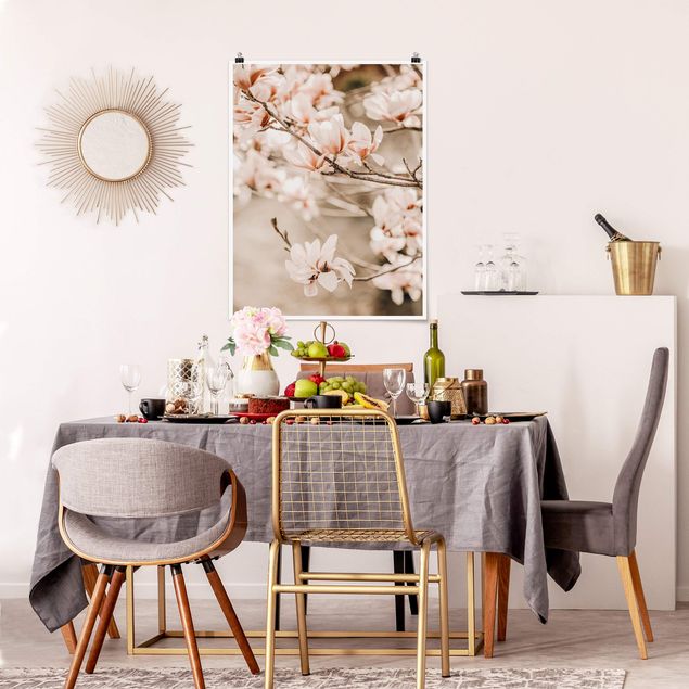 Obrazy nowoczesny Gałązki magnolii w stylu vintage