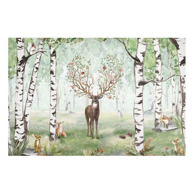 Obrazy nowoczesny Majestatyczny jeleń w brzozowym lesie