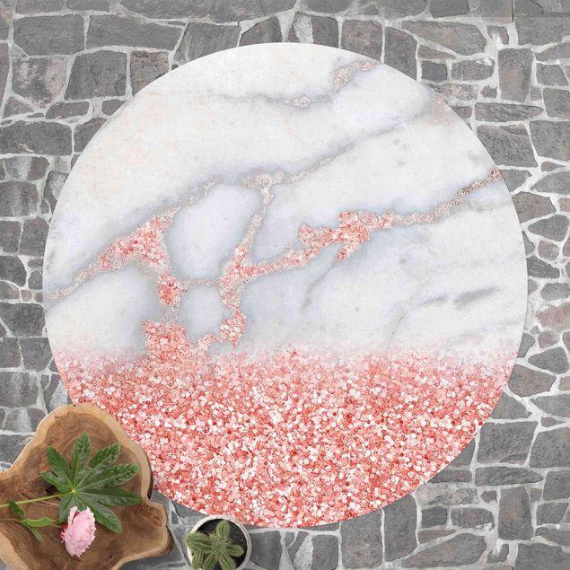 dywan ogrodowy Marmurowa stylizacja z różowym konfetti