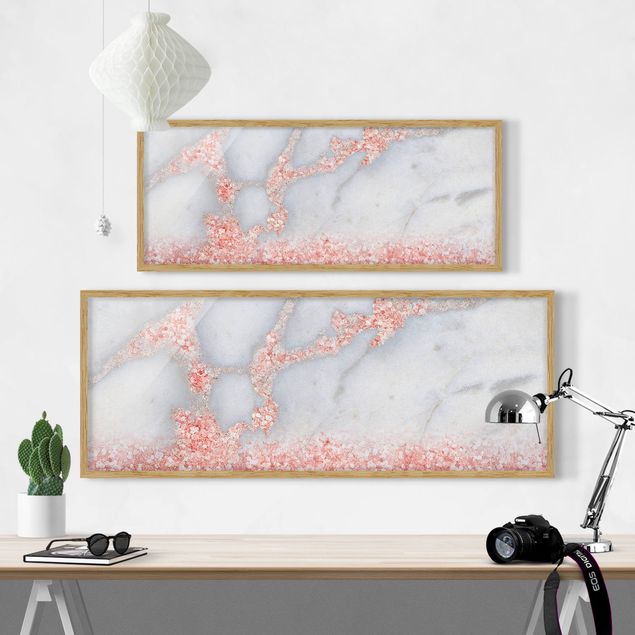Nowoczesne obrazy do salonu Mamor look z różowym konfetti