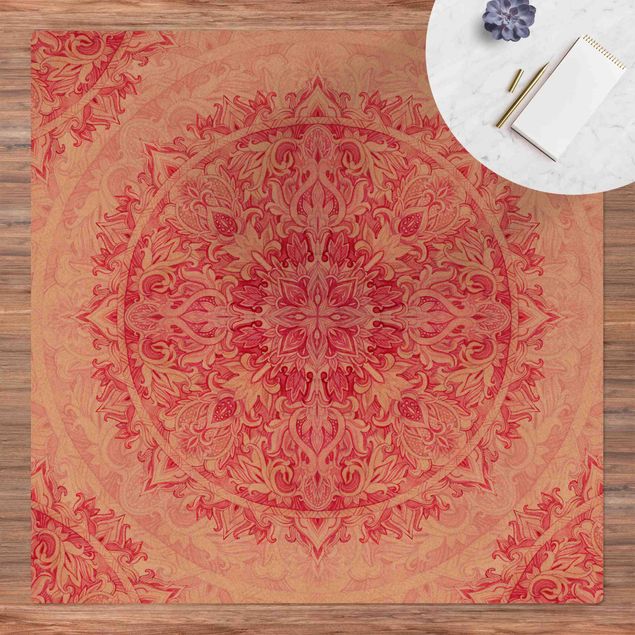 nowoczesny dywan Mandala akwarelowy wzór ornamentu różowy