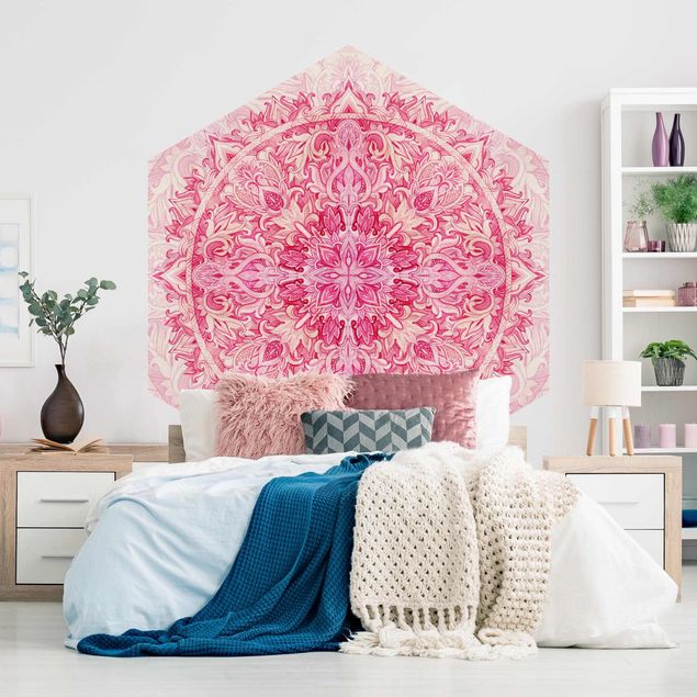 Tapety wzory Mandala akwarelowy wzór ornamentu różowy