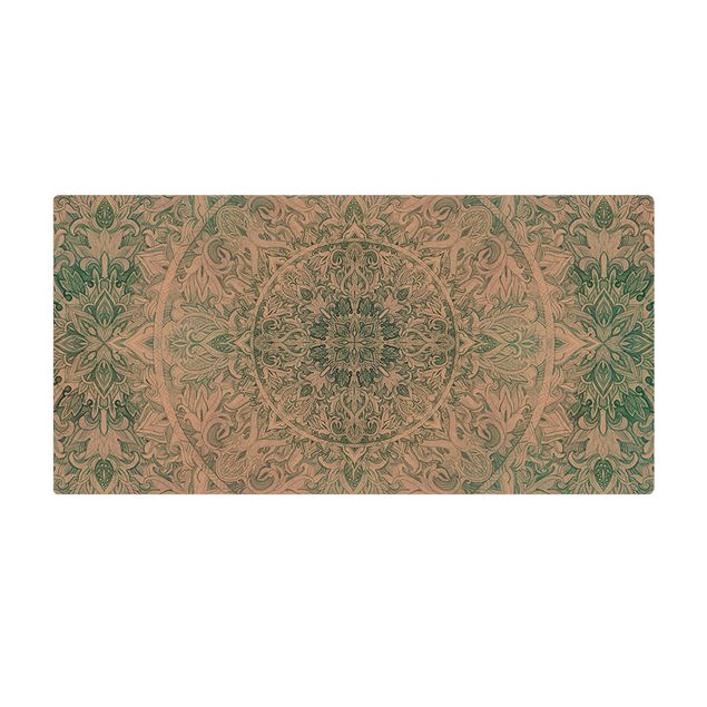 duży dywan Mandala akwarelowy wzór ornamentu turkusowy