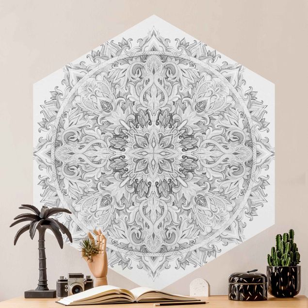 Tapety ornament Mandala akwarelowy ornament czarno-biały
