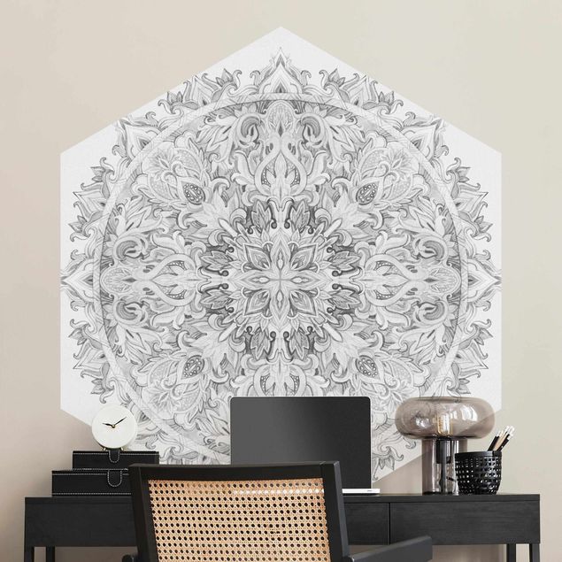 Dekoracja do kuchni Mandala akwarelowy ornament czarno-biały