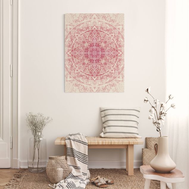 Obrazy duchowość Mandala Akwarelowy ornament słoneczny różowy