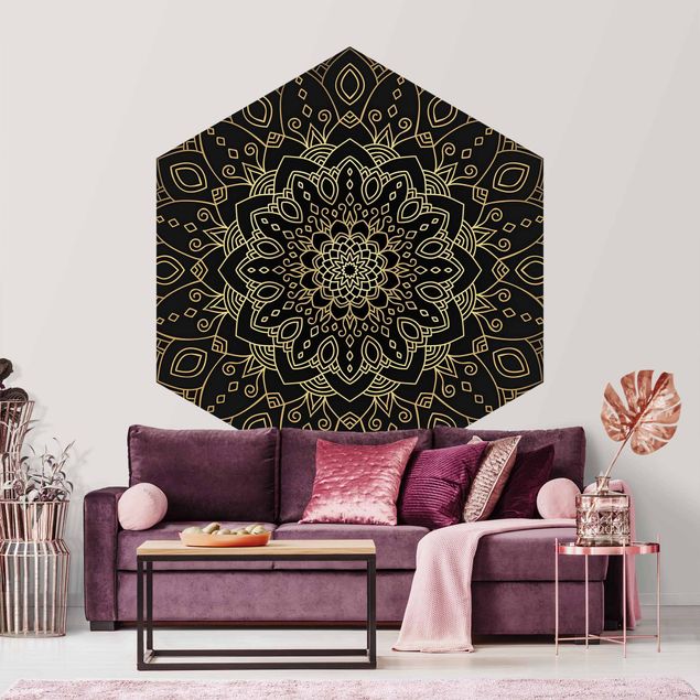 Tapety wzory Mandala wzór w kwiaty złoty czarny