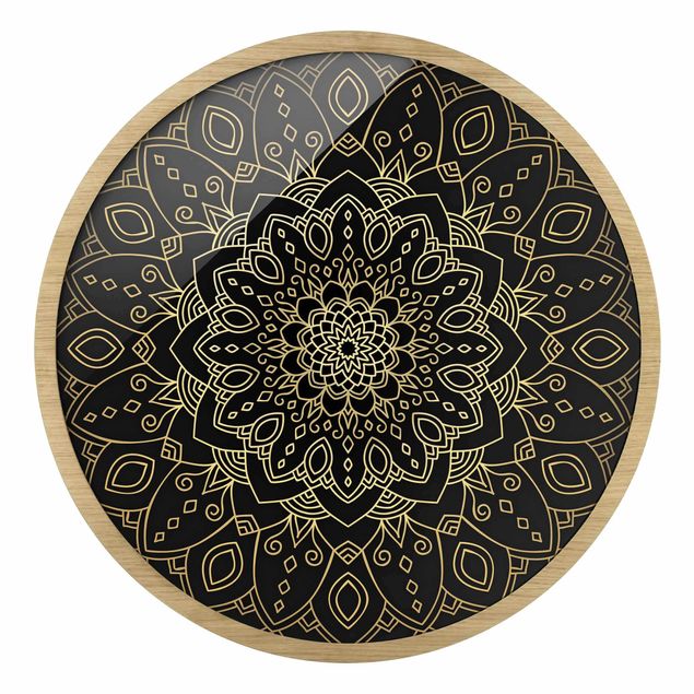 Obraz czarny Mandala Flower Pattern Gold Black