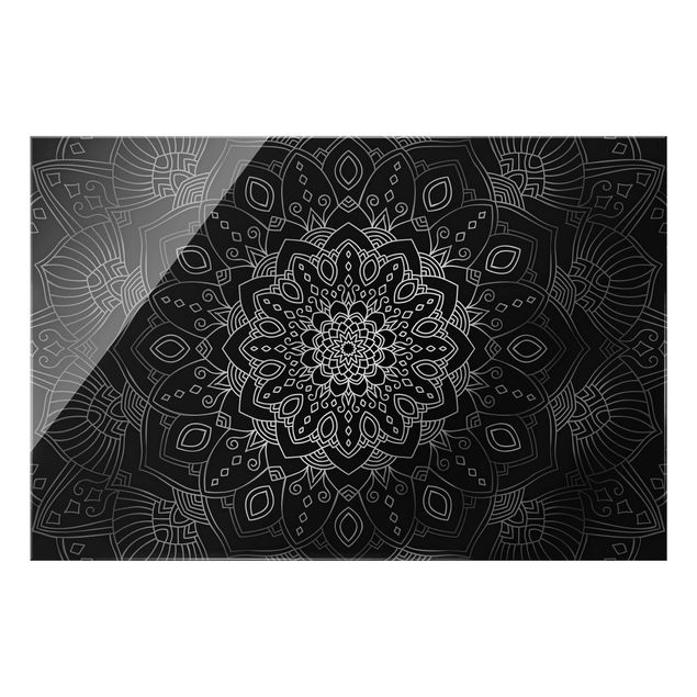 Obrazy duchowość Mandala wzór w kwiaty srebrno-czarny