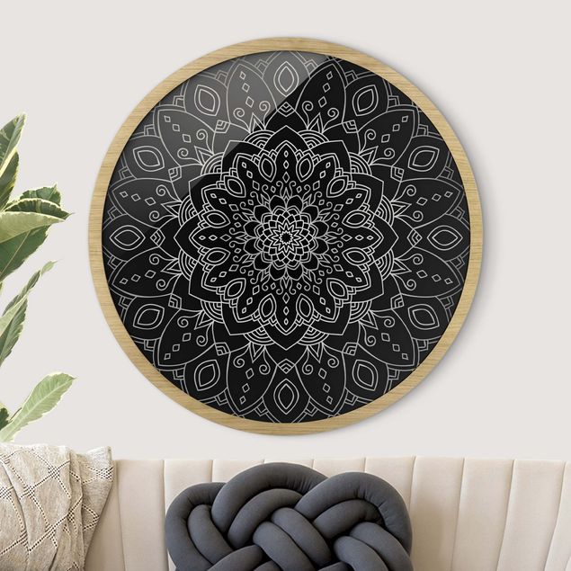 Obrazy do salonu Mandala Flower Pattern Silver Black