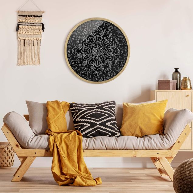 Obrazy nowoczesne Mandala Flower Pattern Silver Black