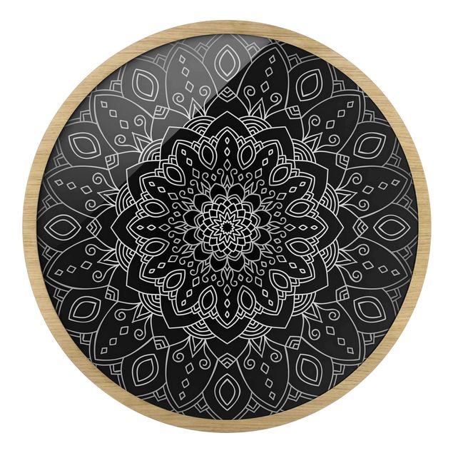 Obraz czarny Mandala Flower Pattern Silver Black